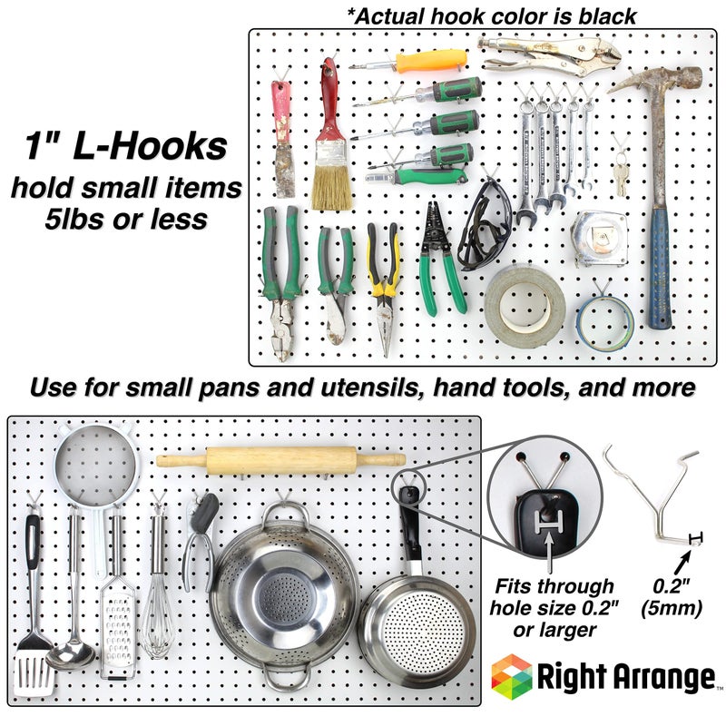 Right Arrange Steel Pegboard Hooks 100-Pack 1 "" L Hook  Black - Will Not Fall Out  Fits Any Peg Board - Organize Tools  Accessories  Workbench  Garage Storage  Kitchen  Crafts  Jewelry  Retail - Image 3
